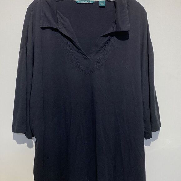 Cubavera Women's Oversized Elbow Sleeve Notch Neckline Collared Blue Top 3XLT - Picture 1 of 7